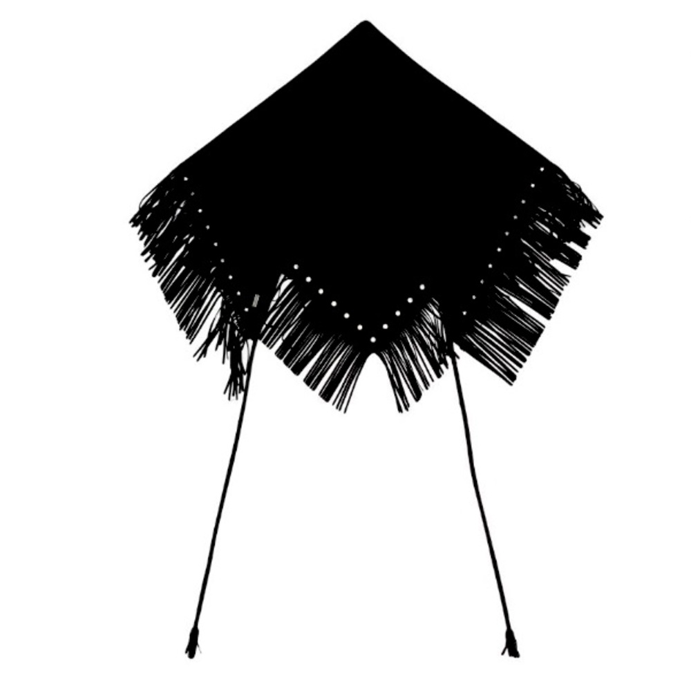Saint Laurent fringed triangle scarf suede